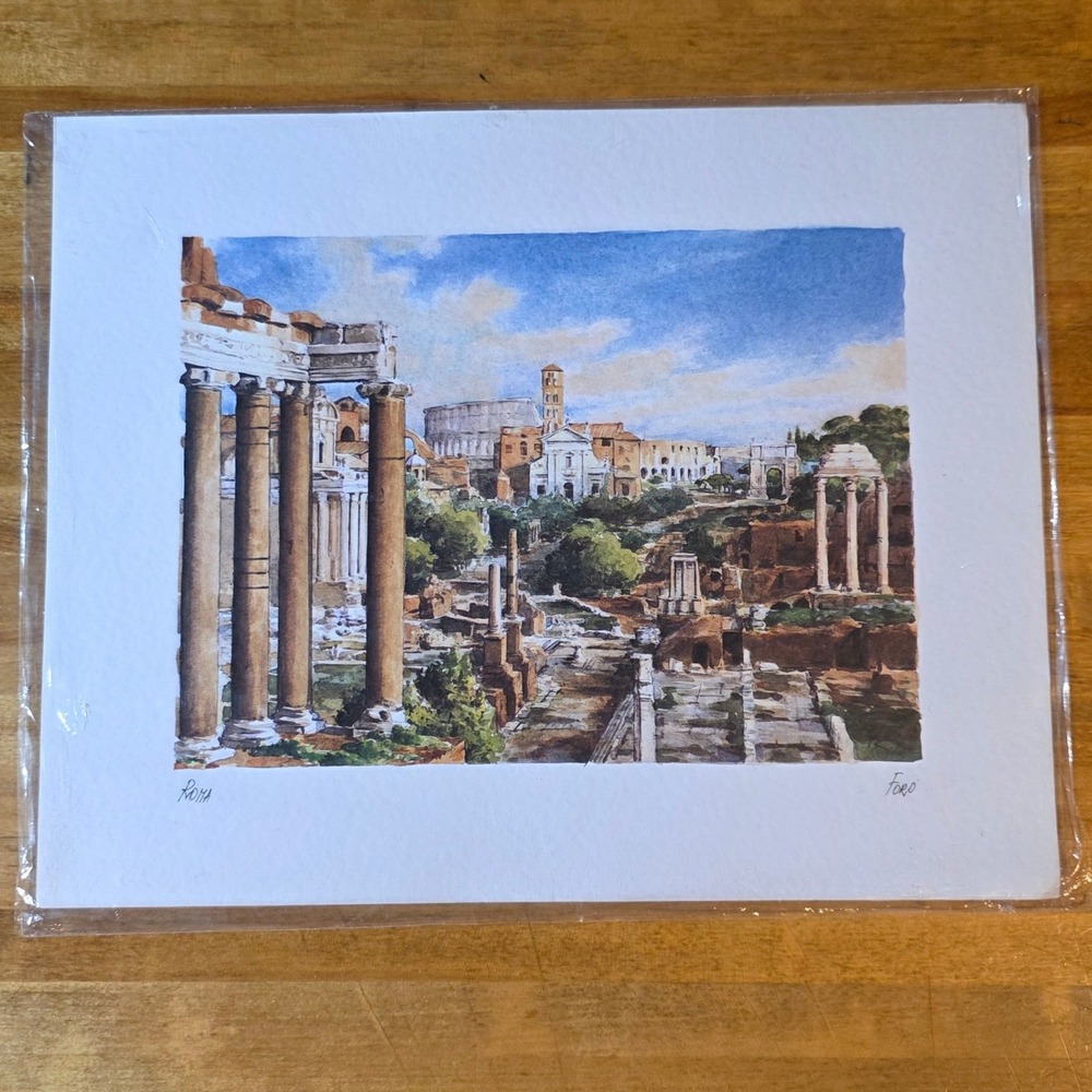 Foro Roma Roman Forum Watercolor Art Print Italy Landscape 9.5x11.75